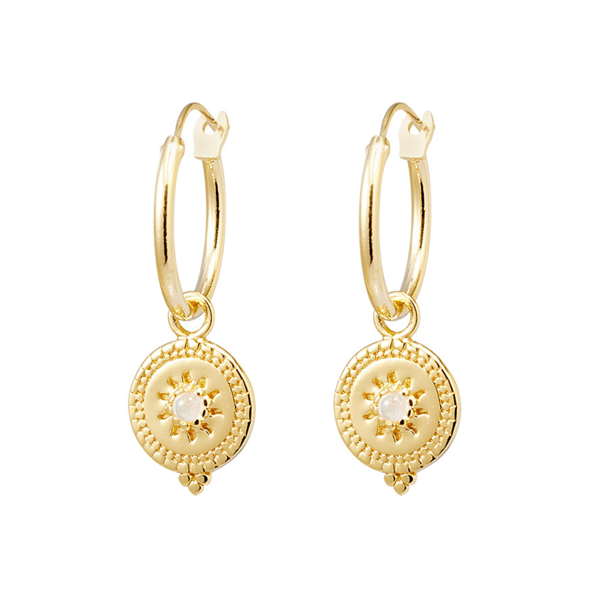 Solstice Rainbow Moonstone Hoops in Gold - Elegant Dangle Earrings for Women, Perfect for Weddings, Parties & Everyday Wear