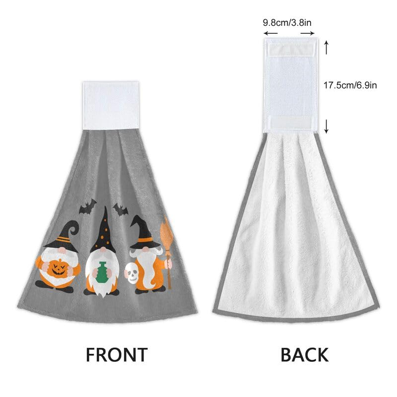 Halloween Gnomes & Bats Hanging Kitchen Towels Set of 2 - Pumpkin Skull Broom Design Absorbent Dish Cloths with Loops for Oven, Stove & Bathroom - Cute Halloween Home Decor for Kitchen, Party & Gift