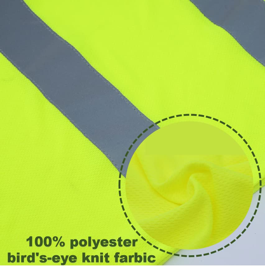 BeautyWill Class 2 High Visibility Reflective Safety T-Shirts for Men - Yellow Short Sleeve Work Shirt with Pocket | Construction, Road Work & Night Safety Apparel