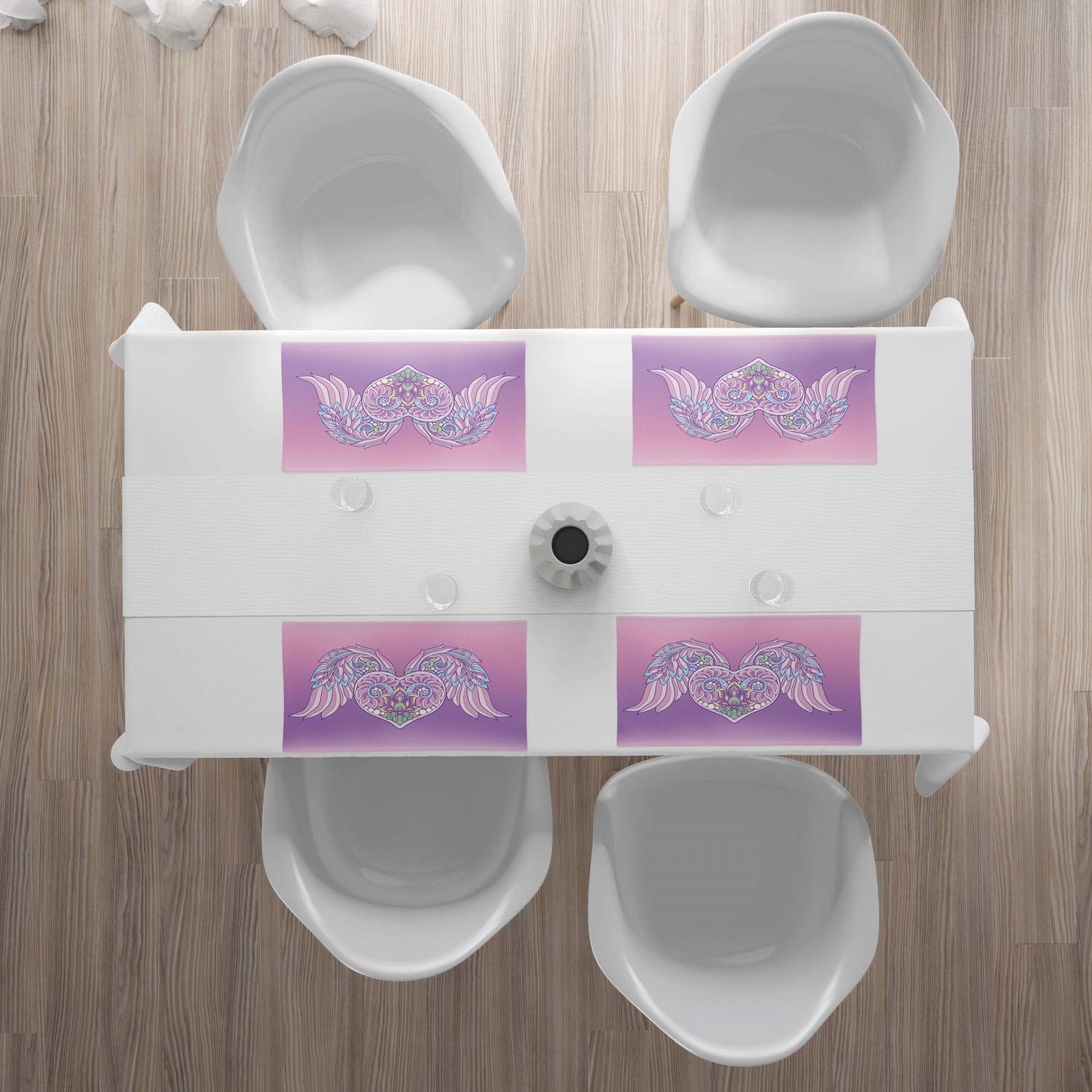 Ambesonne Angel Wings Placemats Set of 4 - Boho Pastel Heart & Feather Wings Design, Washable Fabric Table Mats for Dining, Wedding, Anniversary - Standard Size (Pale Pink & Lavender) | Perfect for Romantic Dinners, Bridal Showers & Home Decor