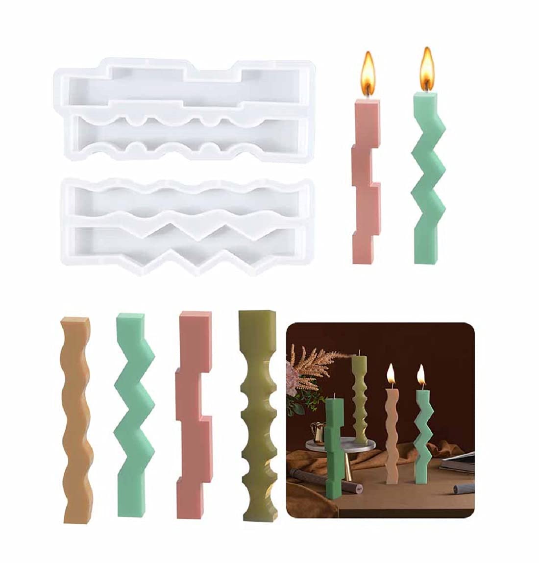 Yalulu 2-Pack Silicone Candle Molds for DIY Candle Making - Wave Design Aromatherapy Resin Molds (2 Sizes) - Perfect for Epoxy, Soap, and Clay Crafts - Great for Home Decor, Gifts, and Relaxation Therapy