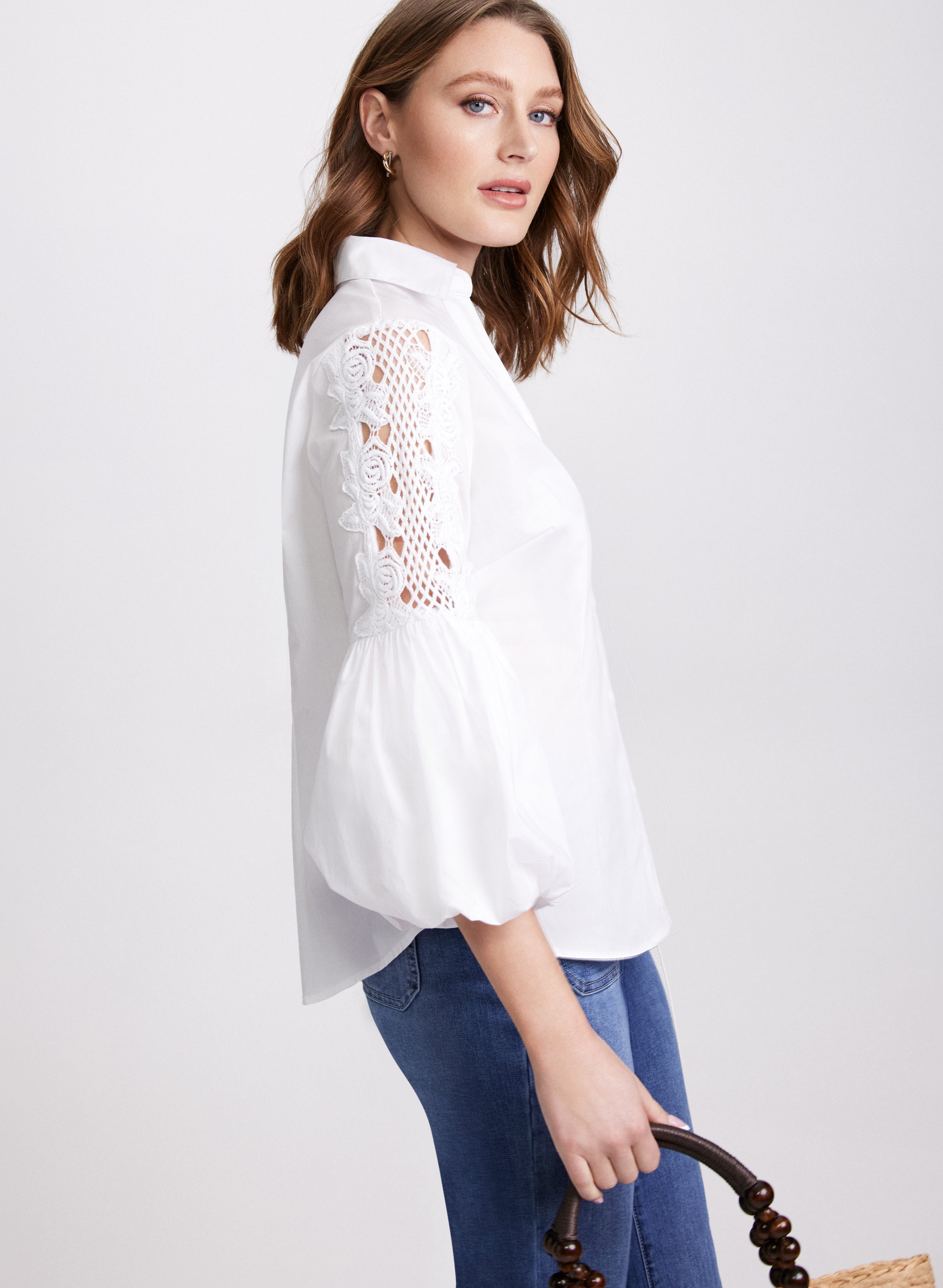 Embroidered Trim Blouse for Women - Elegant Floral Lace Top - Stylish Casual & Office Wear - Perfect for Parties, Dating & Work Outfits