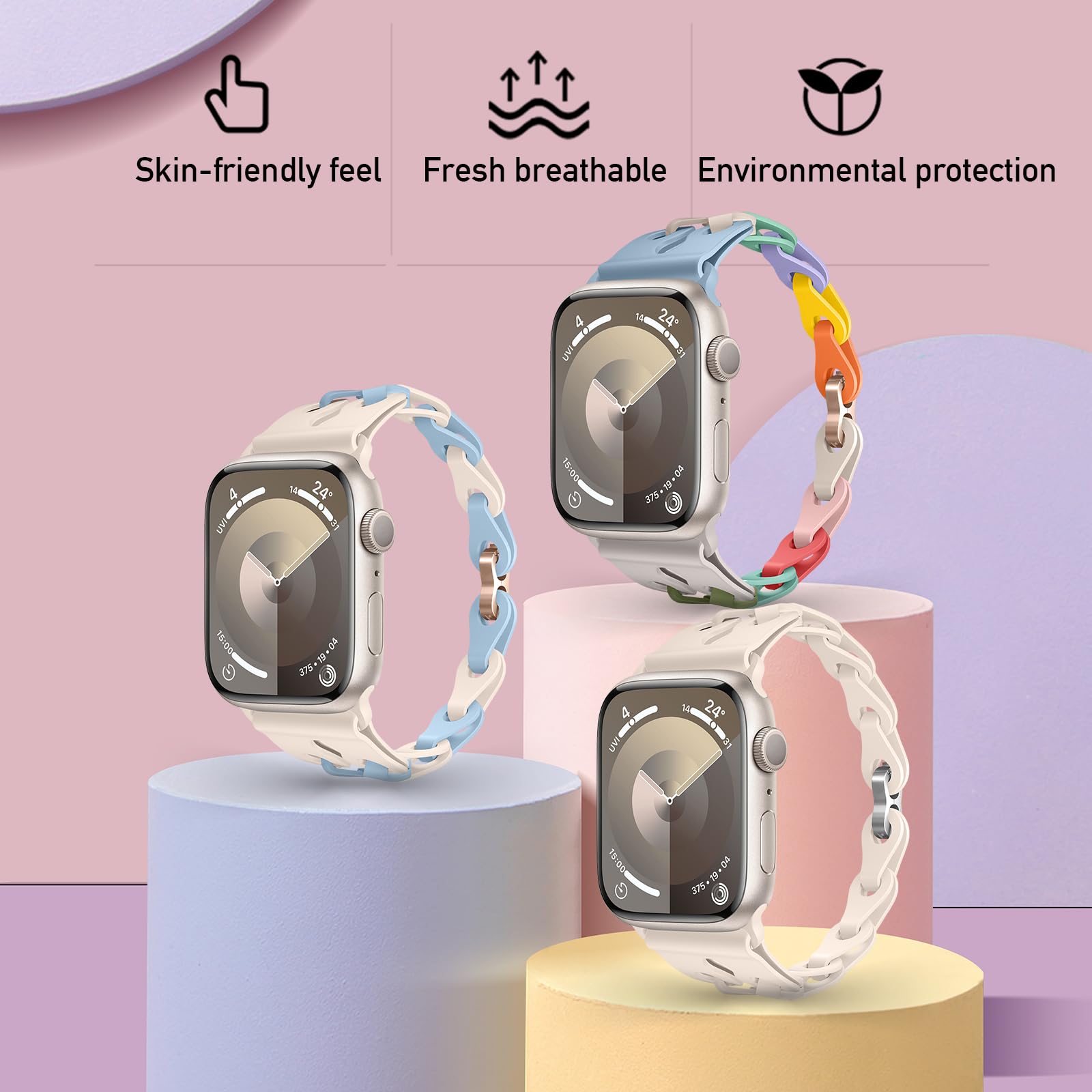 XMUXI Apple Watch Bands 38-42mm - Silicone Sport Strap for Series 10/9/8/7/6/5/4/3/SE - Women's Fitness Accessory