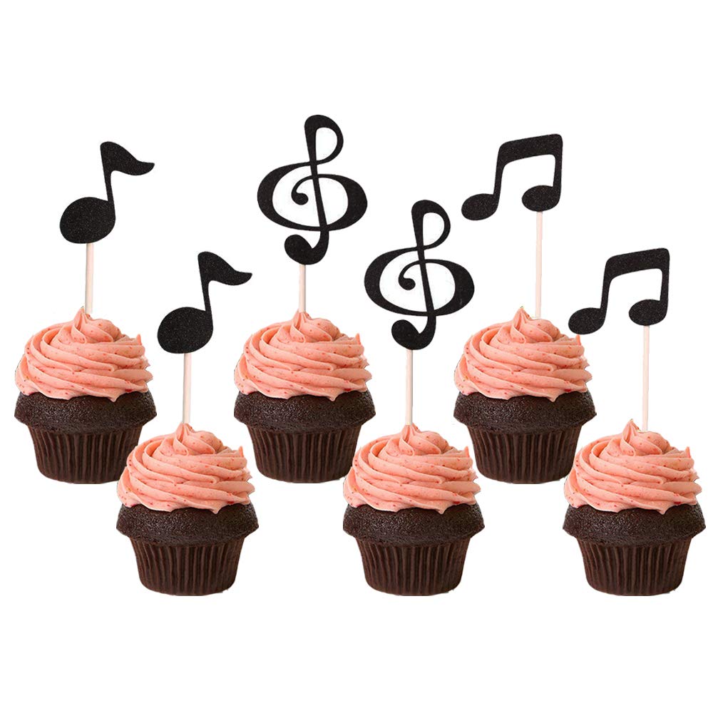 36 Pcs Glitter Music Note Cupcake Toppers - Black Musical Symbols Cake Decorations for Baby Showers, Birthday Parties & Music Themed Events - Perfect for Dessert Tables, DJ Celebrations & Band Performances