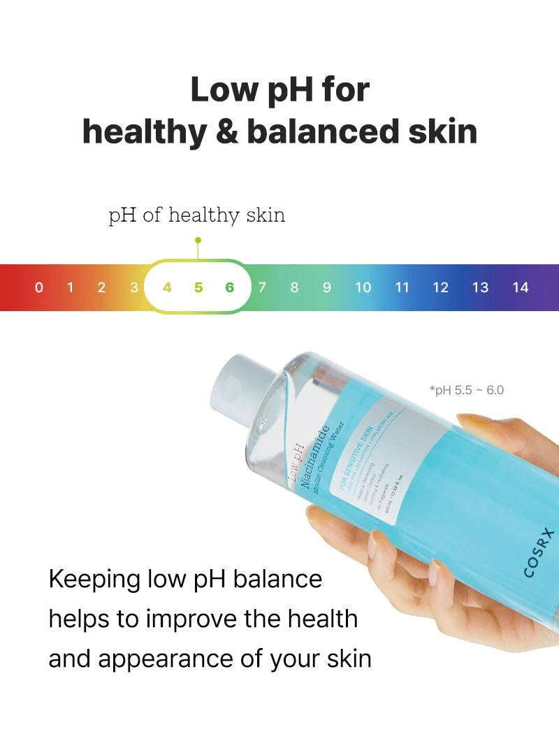 COSRX Low pH Niacinamide Micellar Cleansing Water 400ml - Gentle Face Cleanser for Sensitive Skin, Makeup Remover & Pore Refining - Perfect for Daily Skincare Routine & Travel