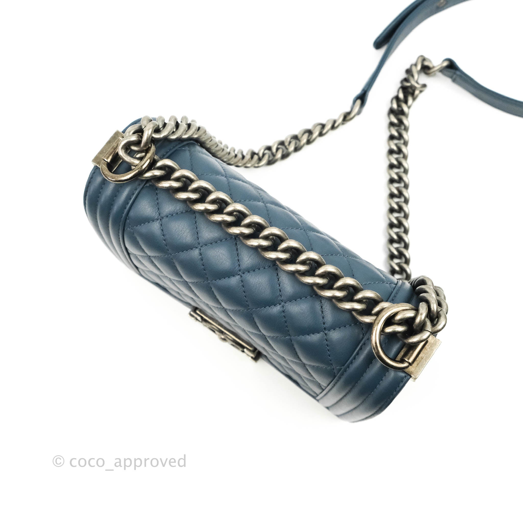 Chanel Boy Small Navy Blue Calfskin Leather Bag with Ruthenium Hardware - Perfect for Evening Events & Luxury Fashion Accessories
