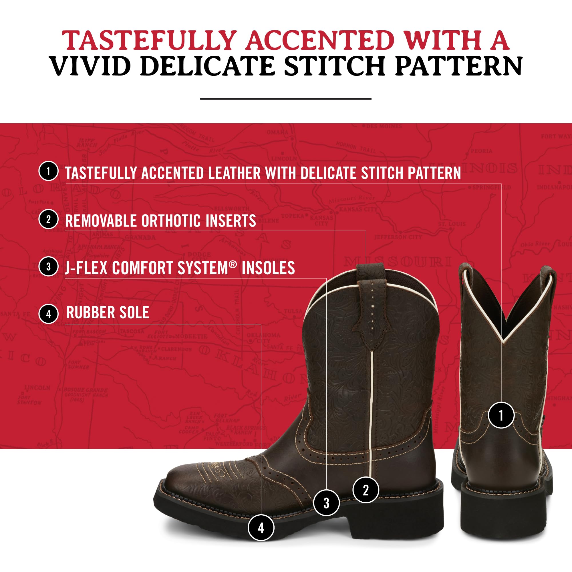 Justin Mandra 8” Women's Western Boots - Durable Cowhide Leather Square Toe Cowgirl Boots with Vivid Stitching, J-Flex Comfort & Non-Slip Outsoles | Perfect for Country Dancing, Rodeo Events & Everyday Western Fashion
