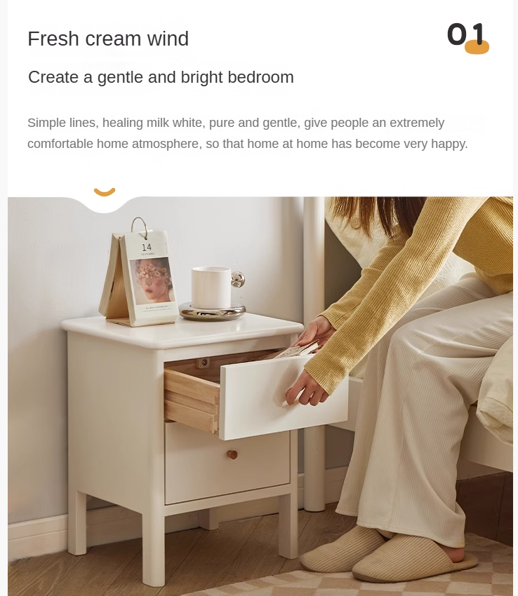 Premium White Beech Solid Wood Nightstand - Elegant Bedside Table for Bedroom, Guest Room & Nursery - Durable & Stylish Storage Solution