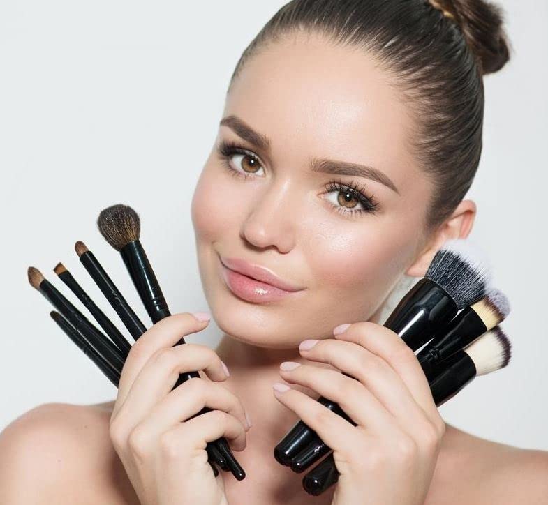 Sunaina 32-Piece Premium Makeup Brush Set with Leather Bag - Foundation, Eyeshadow, Blending & Powder Brushes for Professional Makeup Application - Perfect for Home, Travel & Salon Use (Black)