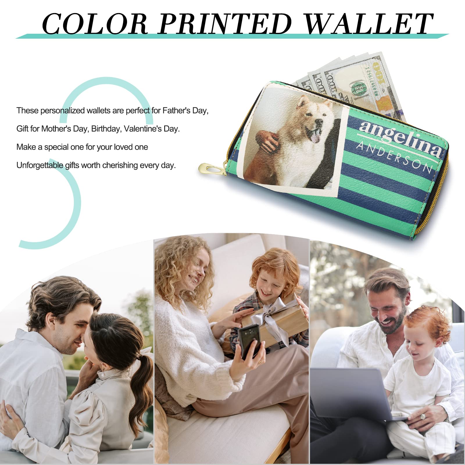 Custom Engraved Leather Wallets for Women - Personalized Photo & Name Zipper Credit Card Holder - Perfect Mother's Day Gift for Mom - Ideal for Everyday Use, Travel & Special Occasions