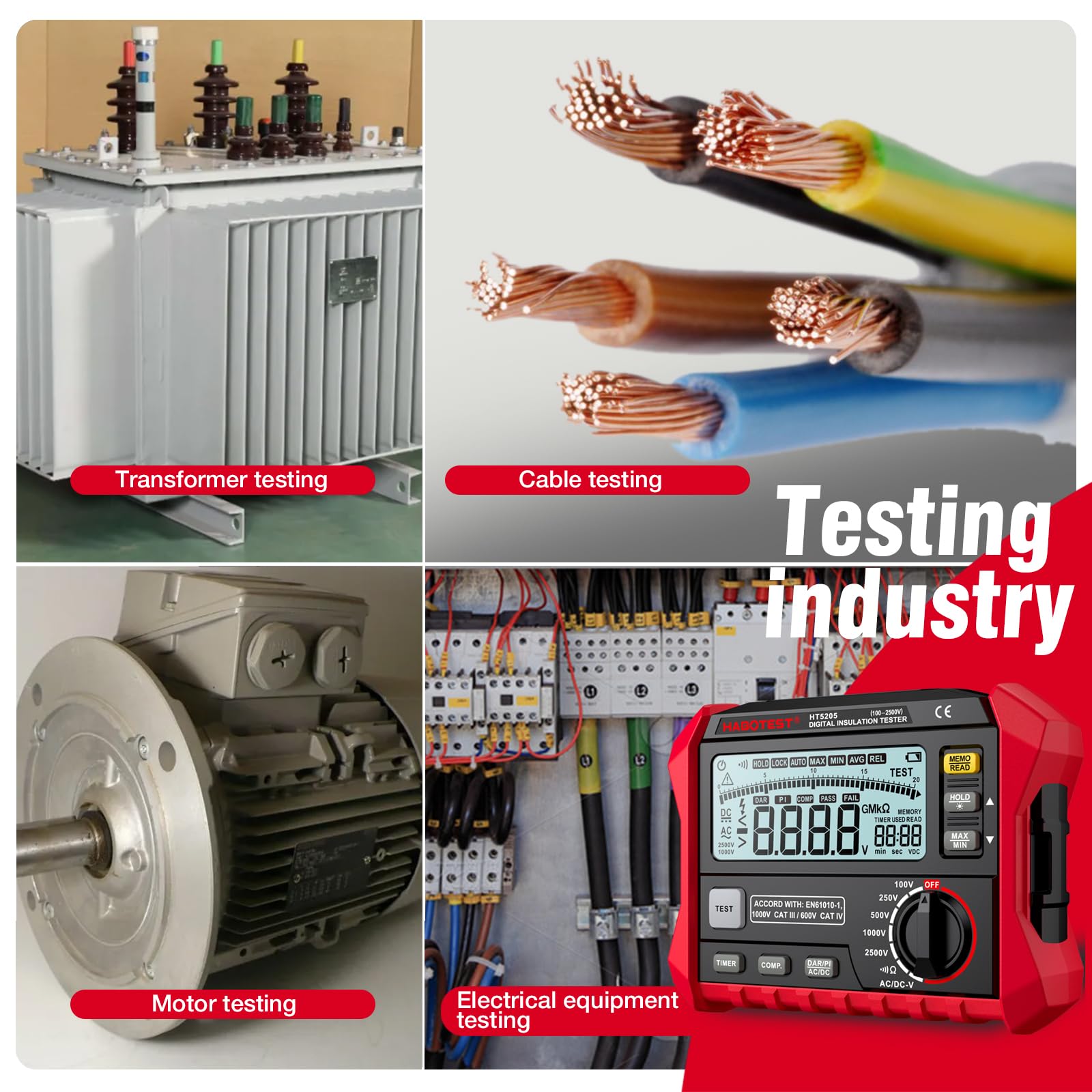 HABOTEST HT5205 Digital Insulation Tester - 0-4KΩ Resistance Range, 200V Voltage Measurement, LCD Backlit Display Megohmmeter Multimeter - Perfect for Electrical Safety Testing, Grounding Systems & Industrial Maintenance