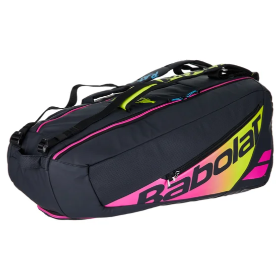 Babolat Pure Aero Rafa 6 Pack Tennis Racquet Bag - Black/Yellow/Pink | Premium Tennis Gear for Players & Coaches | Perfect for Tournaments, Training & Travel