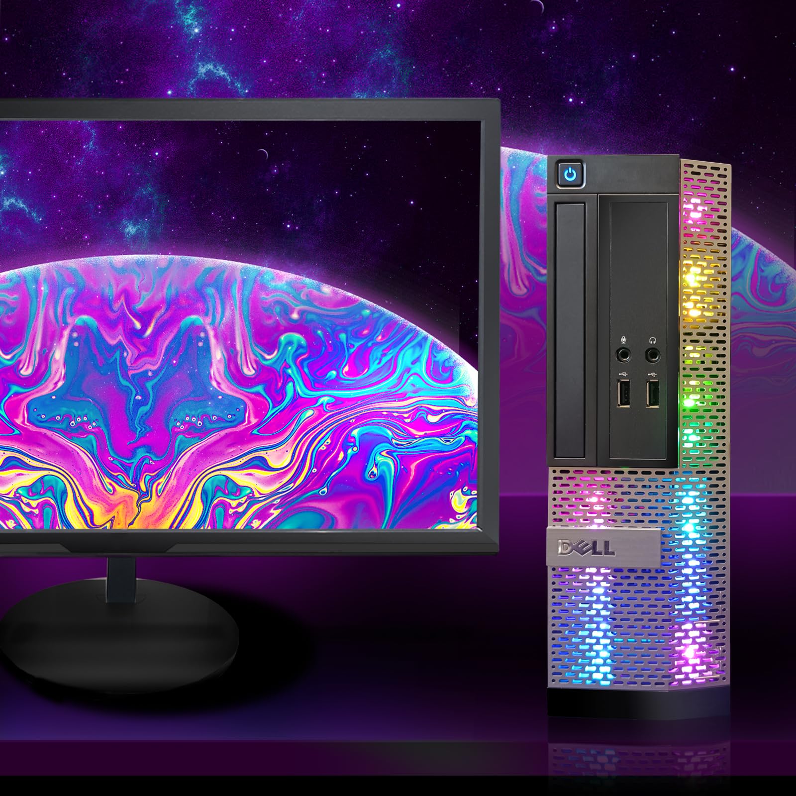 Dell OptiPlex RGB Gaming Desktop PC - Intel Core i7 Processor up to 3.8GHz, 16GB RAM, 512GB SSD, 22 Inch FHD LED Monitor, RGB Keyboard & Mouse, Bluetooth Soundbar, Webcam, WiFi, BT 5.0, Windows 10 Pro (Renewed) - Perfect for Home Office, Gaming & Streaming