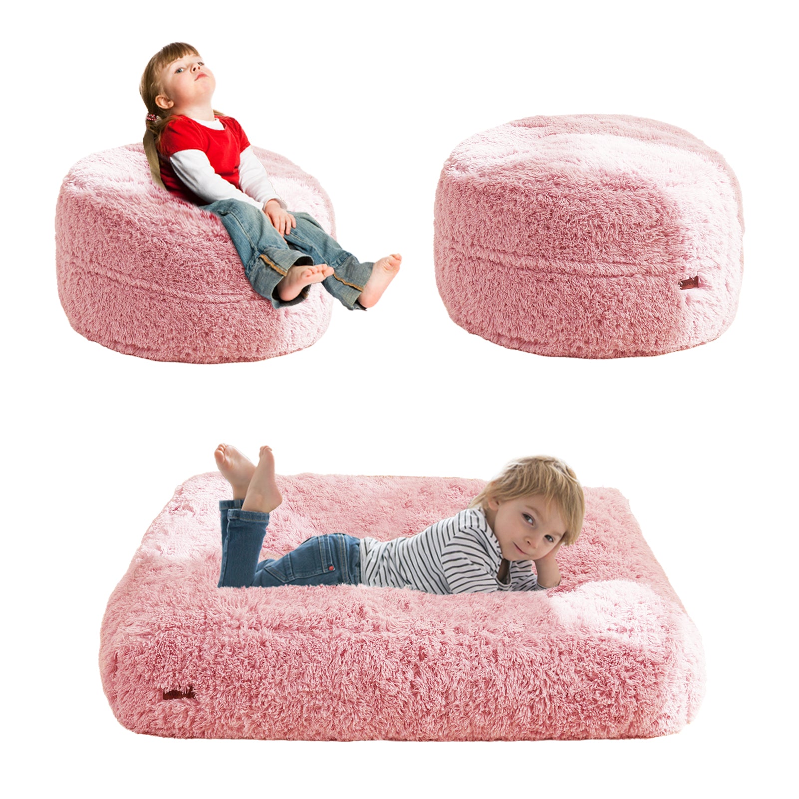 MAXYOYO Kids Bean Bag Chair Bed - Plush Convertible Floor Mattress & Lounge Chair in Pink | Perfect for Playrooms, Bedrooms & Sleepovers