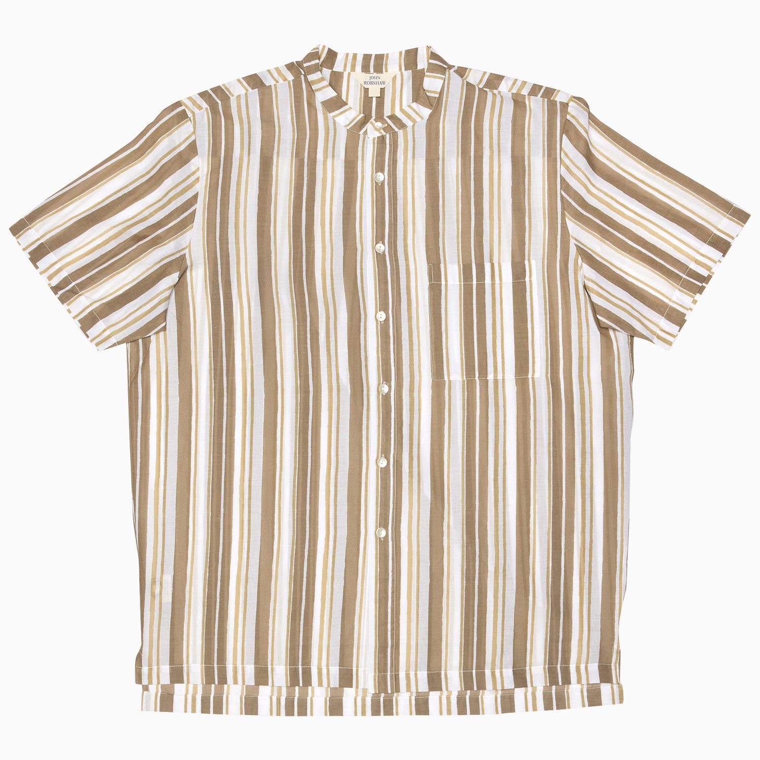 Men's Sand Stripe Nehru Collar Short Sleeve Shirt - Casual Summer Wear for Beach, Vacation & Outdoor Events