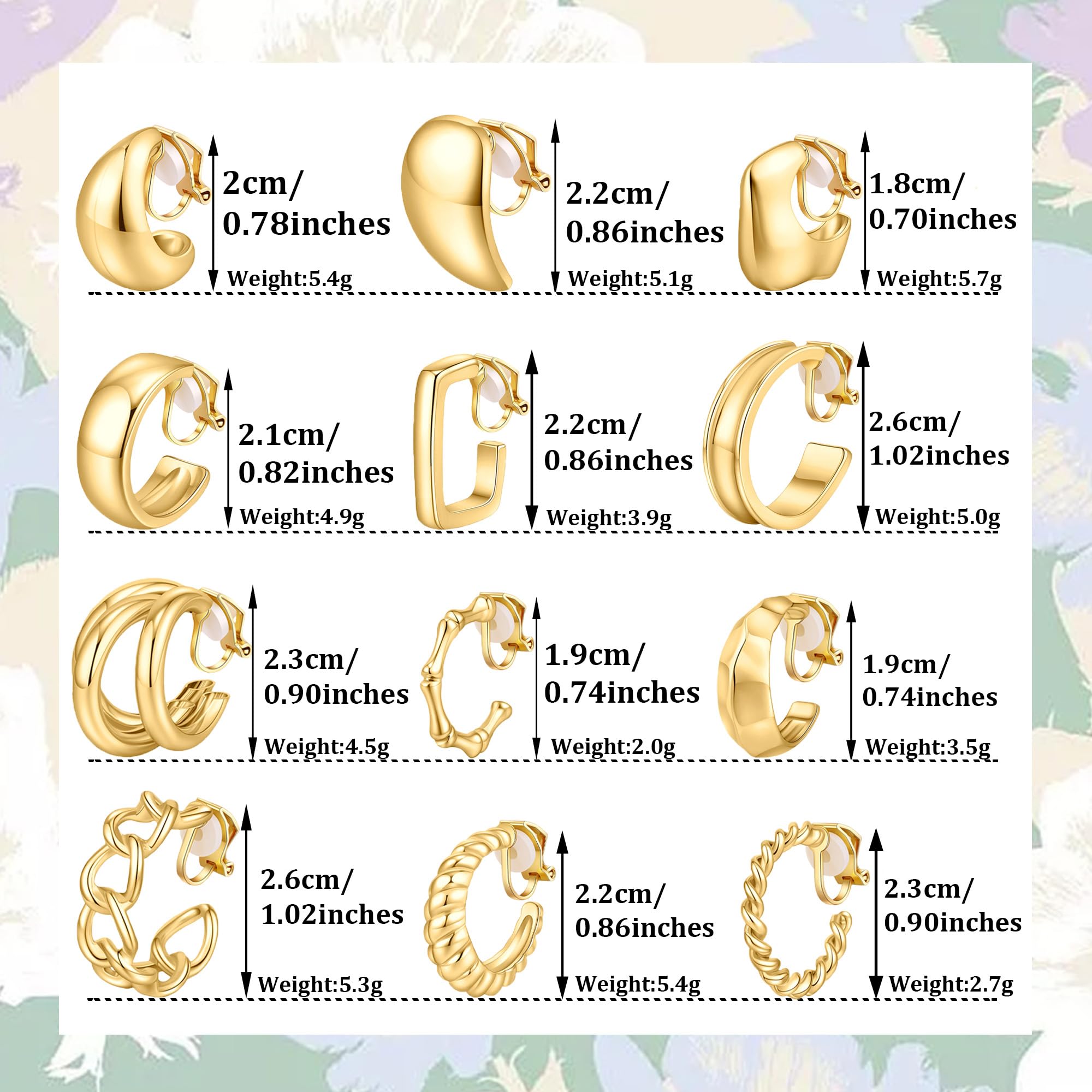 WAINIS 14K Gold Tone Clip on Earrings for Women - Chunky Hoop Earrings Non-Pierced Fake Jewelry - Perfect for Parties, Weddings & Everyday Wear