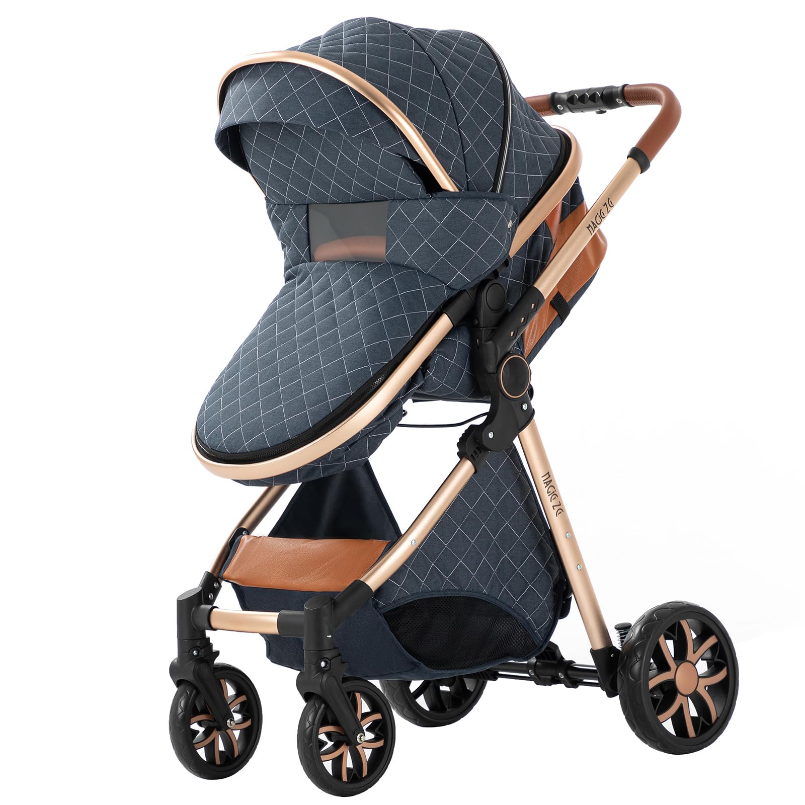 2 in 1 Convertible Baby Stroller with Bassinet - Reversible Standard Pram, Portable Foldable Pushchair for Newborn & Toddler | Lightweight Travel Buggy & High Landscape Carriage (Blue) - Perfect for Shopping, Travel & Daily Walks