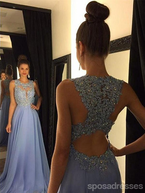 Elegant Blue A-Line Jewel Neck Sleeveless Long Prom Dress for Women - Perfect for Homecoming, Ballroom Dance & Formal Events