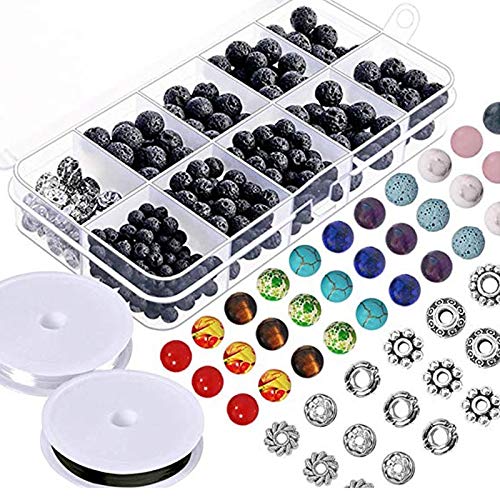 500pcs Lava Beads Stone Rock with Chakra Beads & Spacer Beads - Essential Oil Diffuser Jewelry Making Kit, DIY Beading Supplies for Necklaces, Bracelets & Aromatherapy Accessories