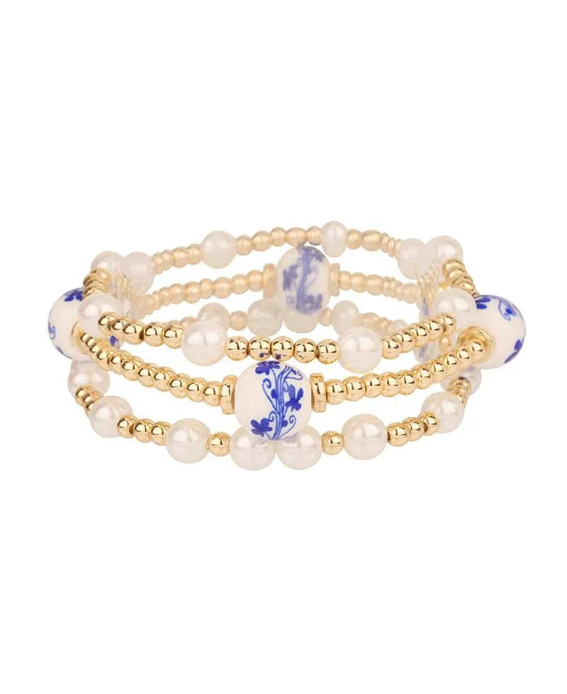 Elegant Porcelain Elastic Bracelet Set for Women - Adjustable Stretch Beaded Bracelets, Perfect for Daily Wear, Gifts, and Special Occasions