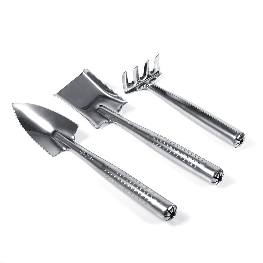 3-in-1 Stainless Steel Gardening Tool Set - Mini Shovel, Spade & Rake with Ergonomic Handle for Kids & Adults - Perfect for Small Gardens, Plant Care & Outdoor Play