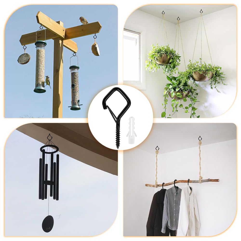 10 Pack Black Metal Ceiling Hooks (2.2 Inch) - Heavy Duty Plant Hangers, String Light Hooks, Cup Hooks for Indoor & Outdoor Use - Perfect for Hanging Plants, Decorations, and Outdoor Lighting