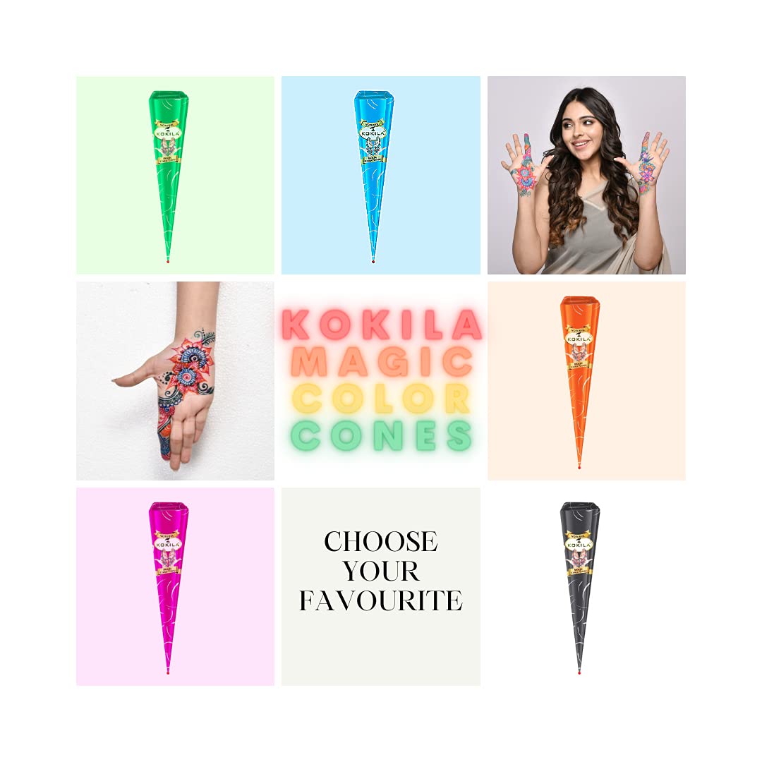 Kokila Chilly Magic Black Temporary Tattoo Cones - 36 Pack (35g Each) | 5-Minute Body Art | Perfect for Halloween, Cosplay & Festivals