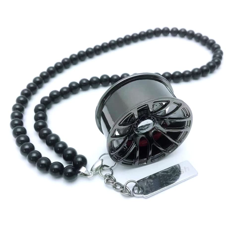 SEADEAR Red Car Rear View Mirror Pendant with Bead Hanging Chain - Wheel Rim Charms & Interior Car Ornament Accessories for Vehicle Decoration - Perfect for Gifts, Personalization, and Enhancing Car Aesthetics