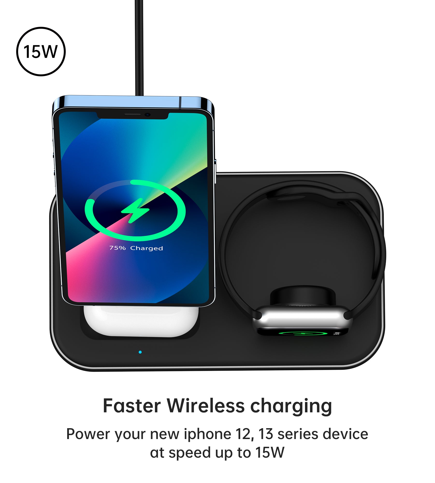 Choetech T589 F 3-in-1 Magnetic Wireless Charging Stand for iPhone, Android & AirPods - Fast Charging Station for Home, Office & Nightstand