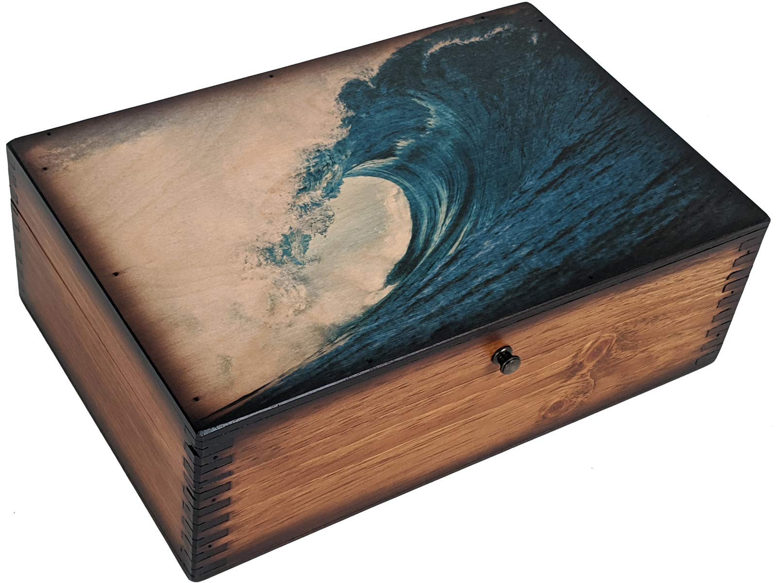 Blue Ocean Wave Memory Box - Handmade Wooden Keepsake Storage for Photos, Jewelry & Treasures - Perfect for Wedding, Anniversary & Travel Souvenirs