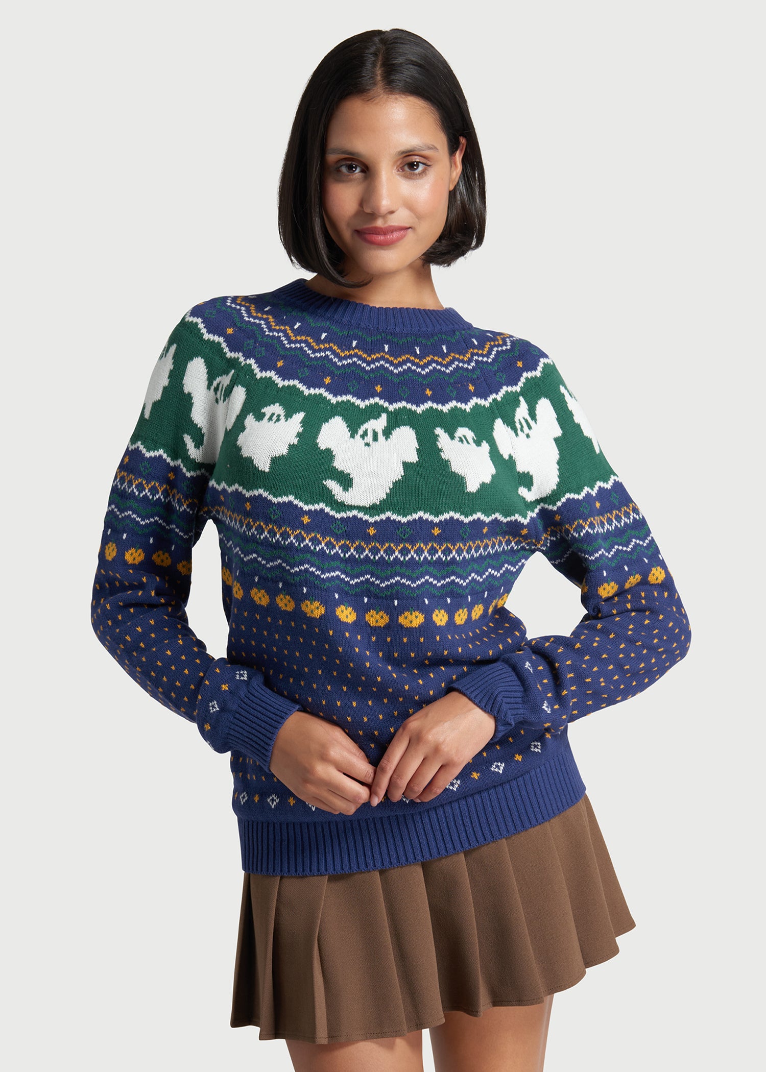 Happy Hauntings Fair Isle Sweater - Cozy Halloween Knitwear for Women | Perfect for Fall Parties & Spooky Celebrations