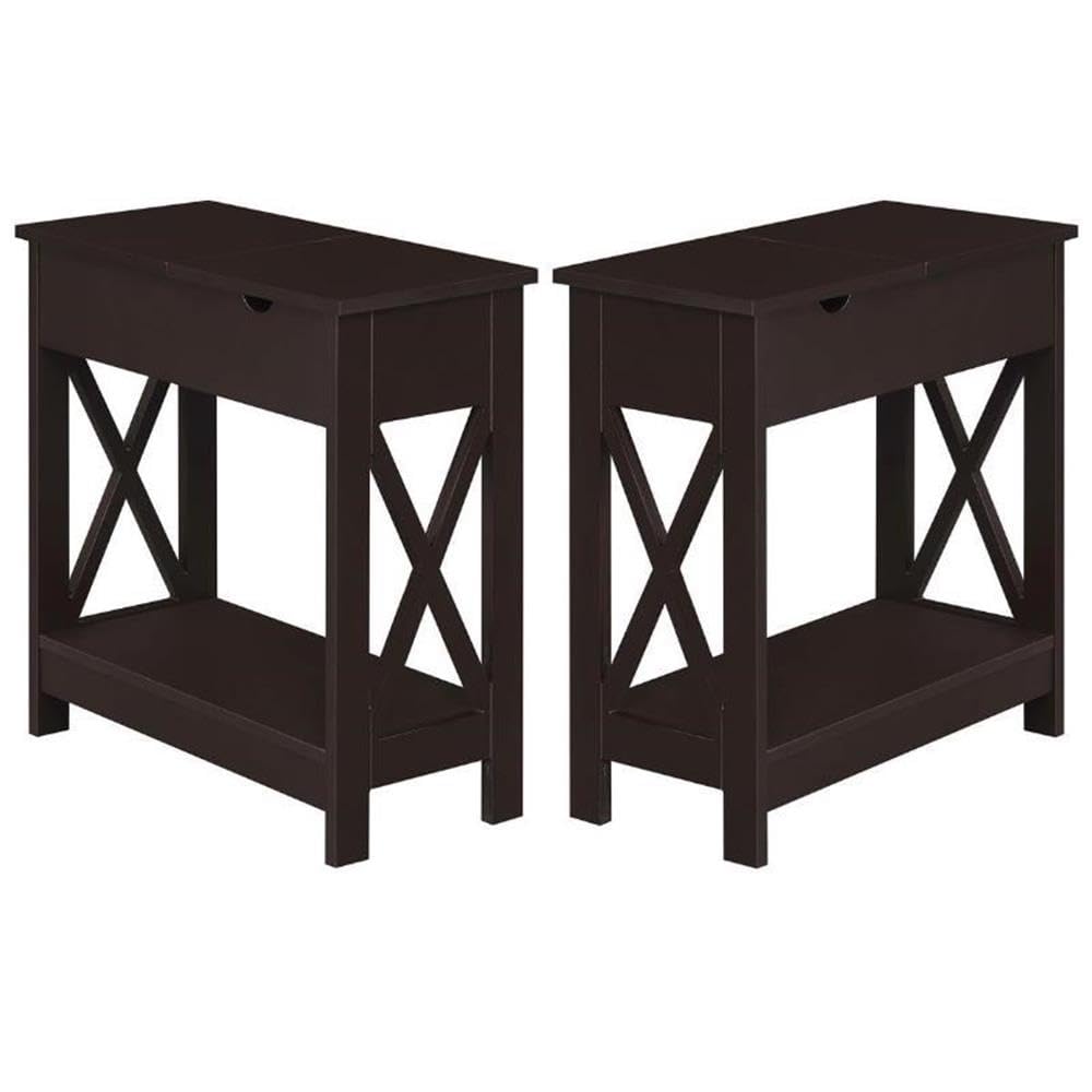 Premium Espresso Finish End Tables with Built-in USB Charging Station - Set of 2 Modern Side Tables for Living Room, Bedroom or Office