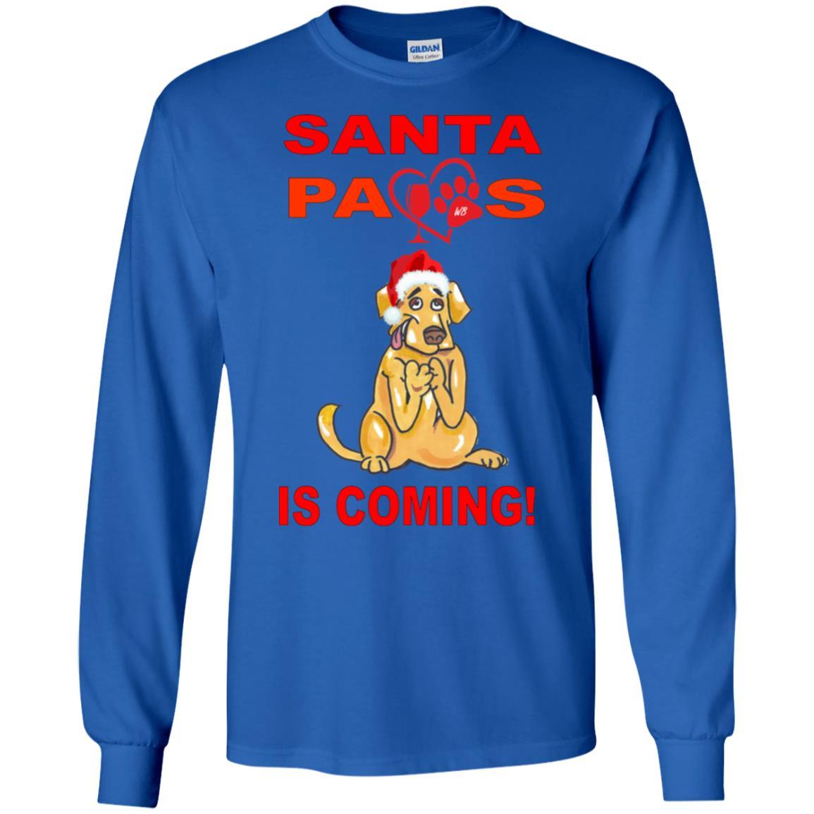 Santa Paws Is Coming Long Sleeve Ultra Cotton T-Shirt for Dog Lovers - Christmas Pet Themed Apparel for Dog Owners & Holiday Gifts