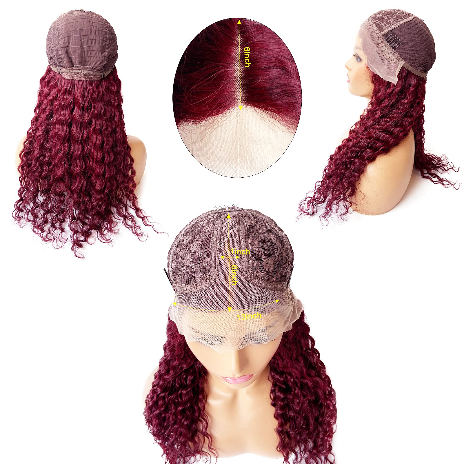 9A Brazilian Human Hair Lace Front Wig - 14Inch Deep Wavy 150% Density Burgundy Curly Wig with 13x6x1 Pre-Plucked Hairline & Bleached Knots for Black Women | Perfect for Daily Wear, Special Occasions & Protective Styling
