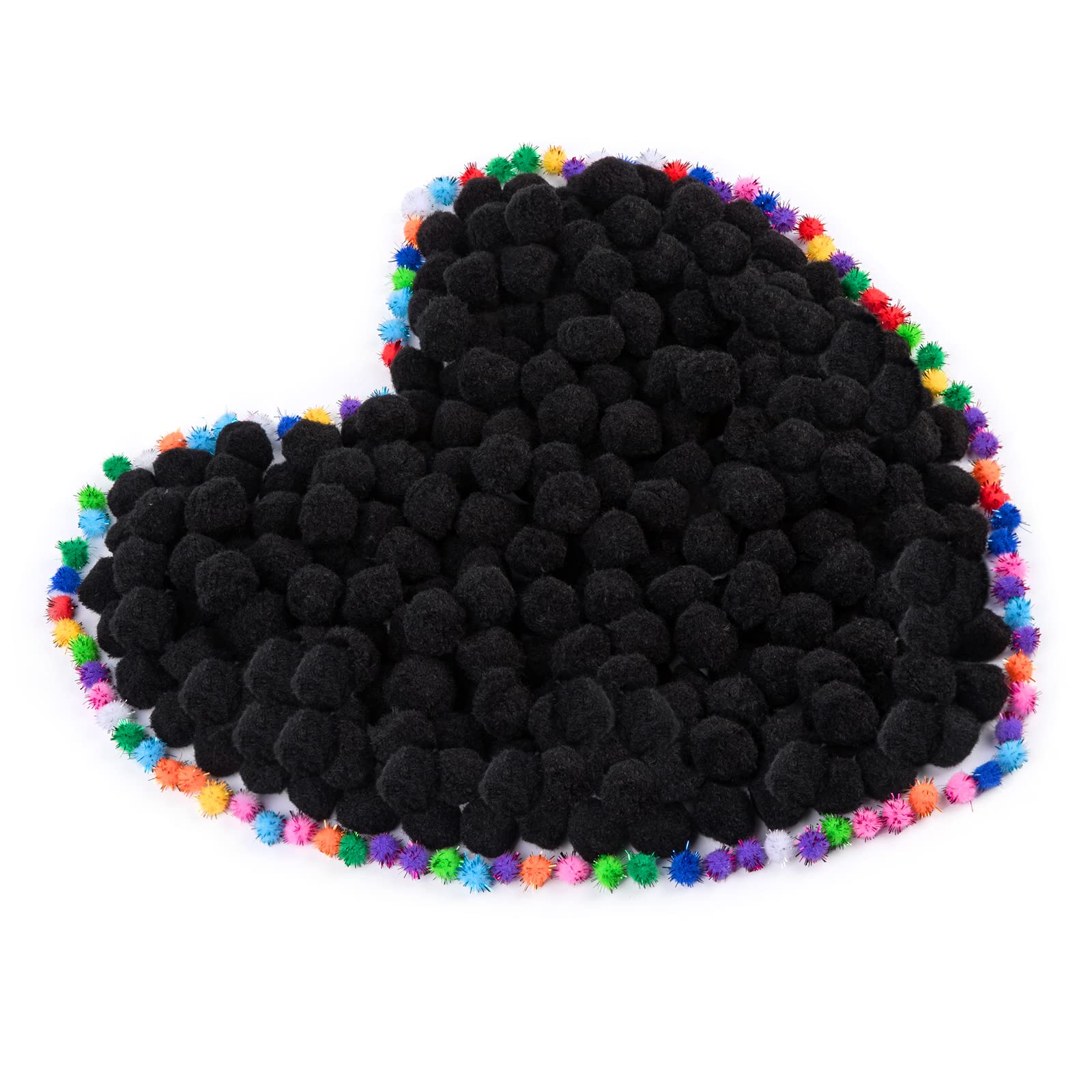 250-Piece Black Craft Pom Poms Set - 1 Inch Large & 0.39 Inch Small Glitter Pom Pom Balls for DIY, Arts & Crafts, Scrapbooking, Party Decorations, and School Projects