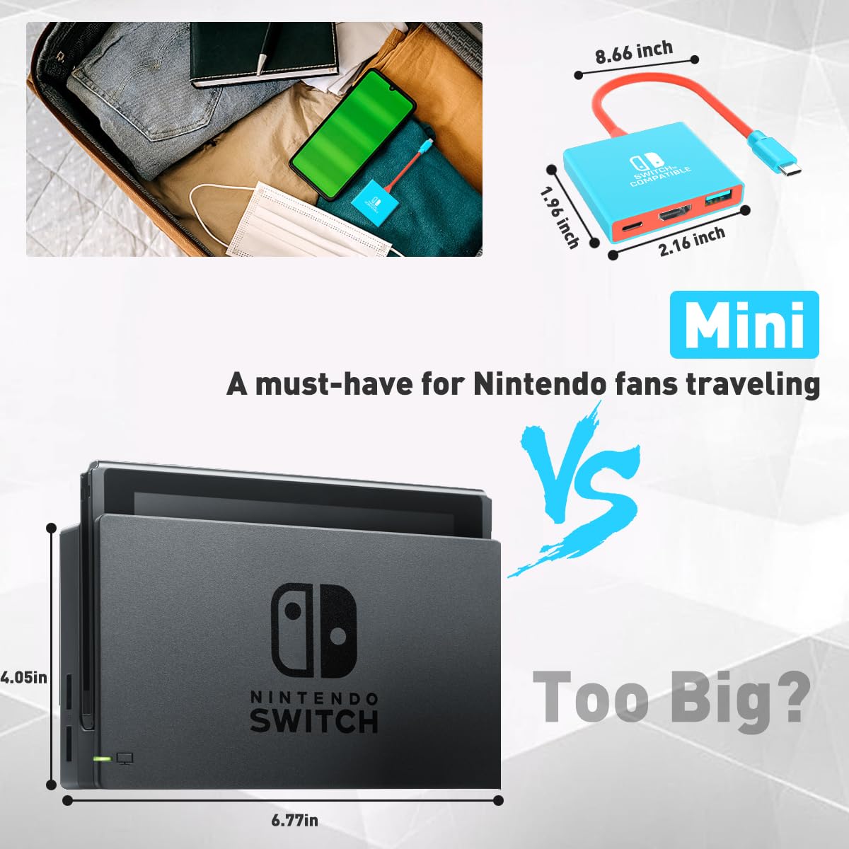 Portable Nintendo Switch TV Adapter - 4K/60Hz HDMI Dock for Switch/OLED/Steam Deck | Travel-Friendly Switch Docking Station | Perfect for Gaming on TV, Travel & Home Entertainment
