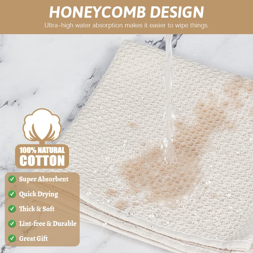 Nialnant 6 Pack 100% Cotton Waffle Weave Kitchen Towels - Super Soft & Highly Absorbent Dish Cloths for Washing Dishes (12x12 Inches, Beige) - Perfect for Kitchen Cleaning, Drying Hands & Dishes, and Household Chores