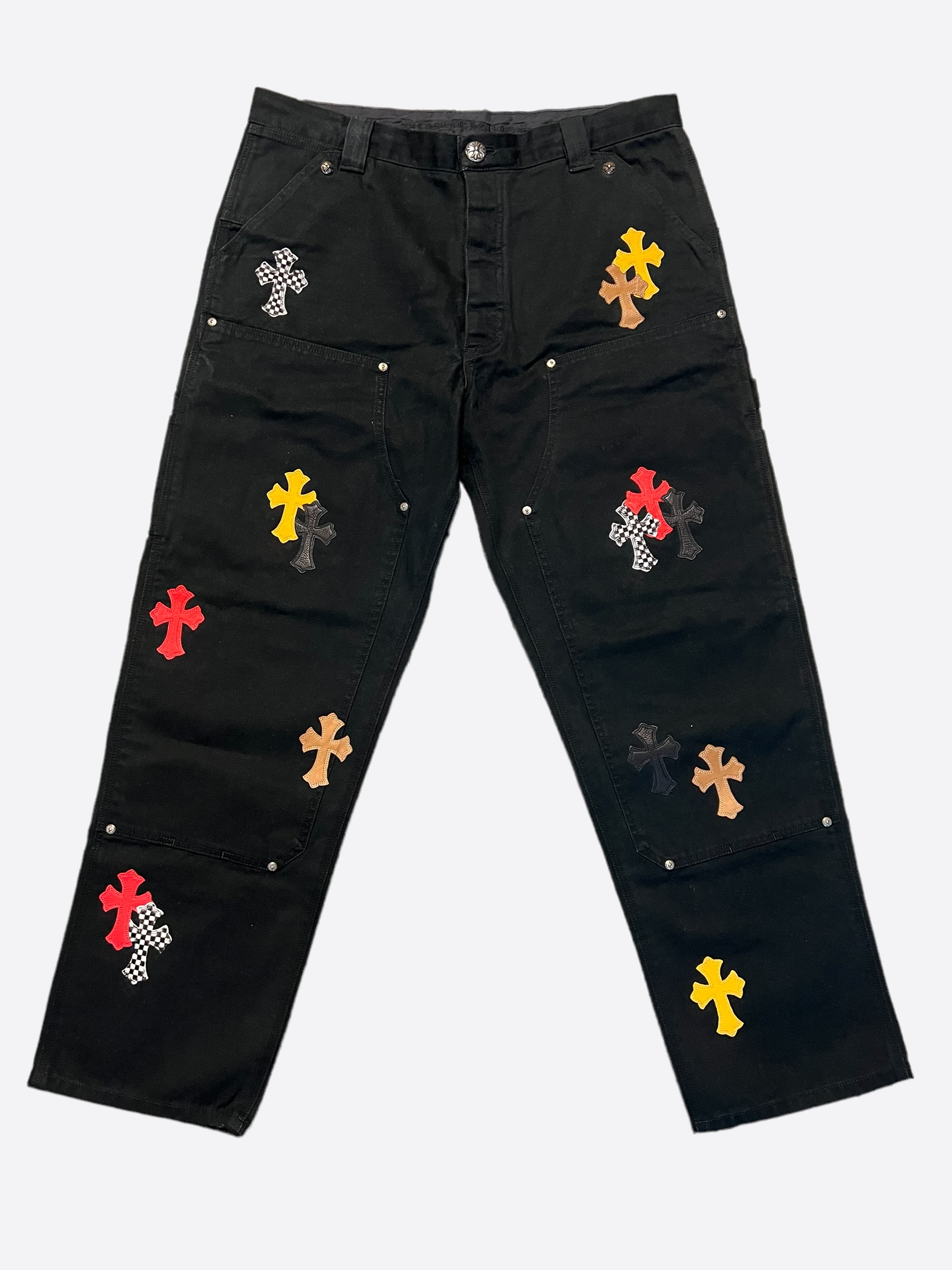 Chrome Hearts 1/1 Carpenter Multicolor Patch Jeans for Men - Vintage Distressed Denim Pants with Unique Patches - Perfect for Streetwear, Casual Outfits & Fashion Statements