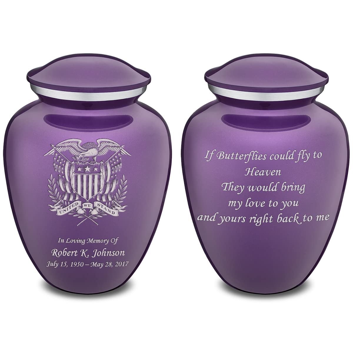Personalized Purple Cremation Urn for Ashes - Large Adult Funeral Urn with Double Side Engraving (Holds 200 lbs) | Memorial Keepsake for Men & Women | Perfect for Home Display, Columbarium, or Burial Ceremony