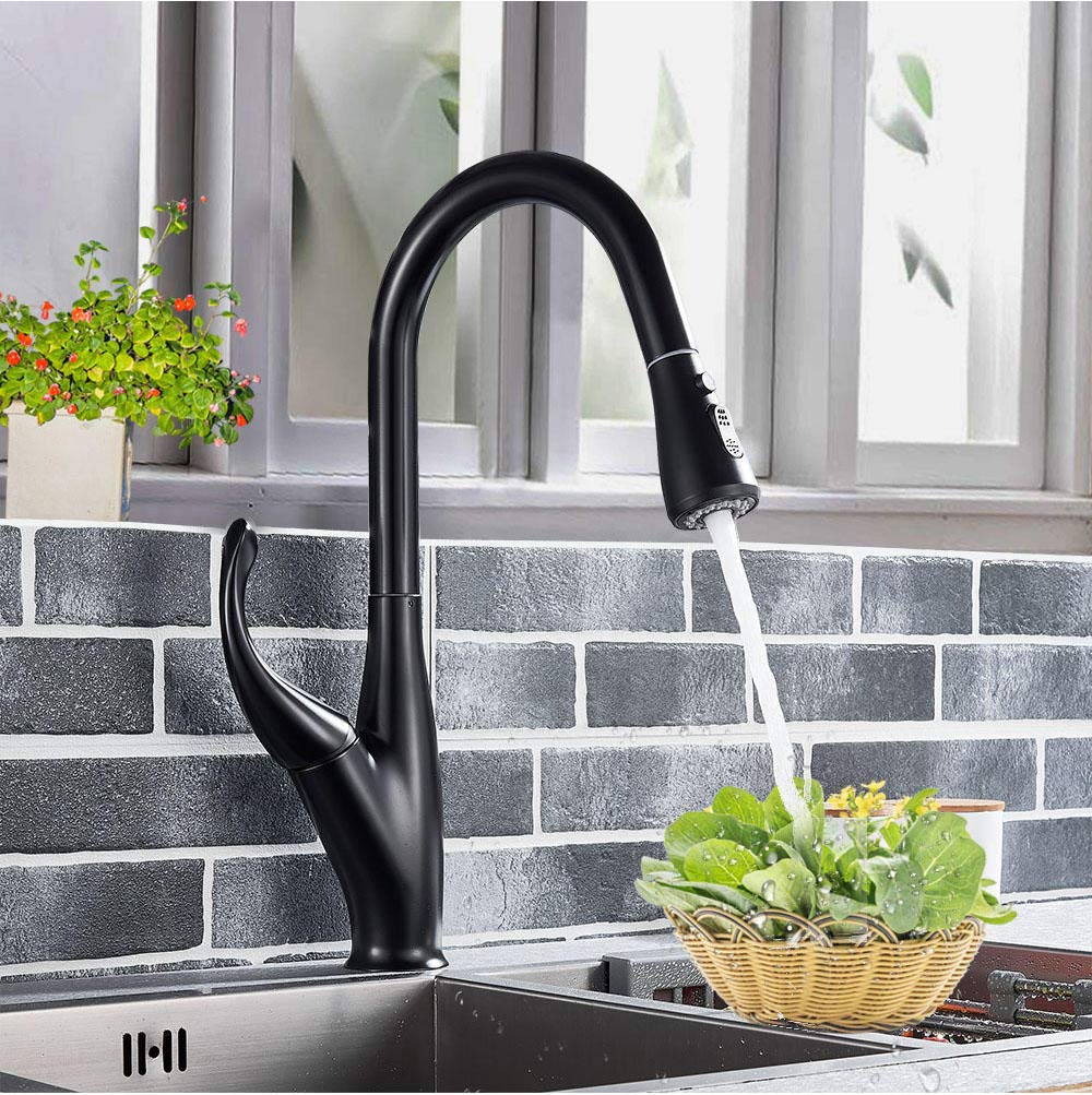 Black Pull Down Kitchen Faucet with Single Handle - Hot & Cold Water Mixer Tap with Stream Spray for Modern Bathroom & Kitchen Sink | Perfect for Cooking, Washing Dishes & Cleaning