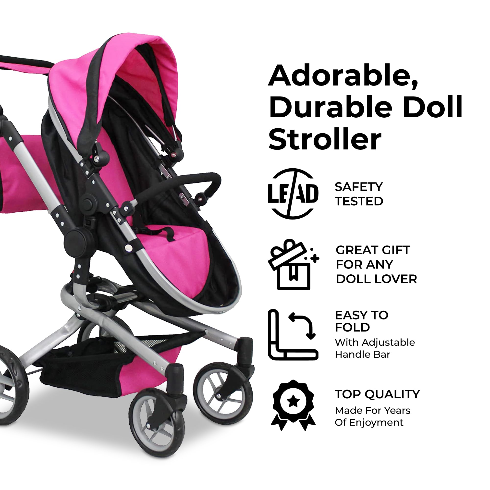 Deluxe 2-in-1 Mommy & Me Baby Doll Stroller with Diaper Bag - Foldable 32