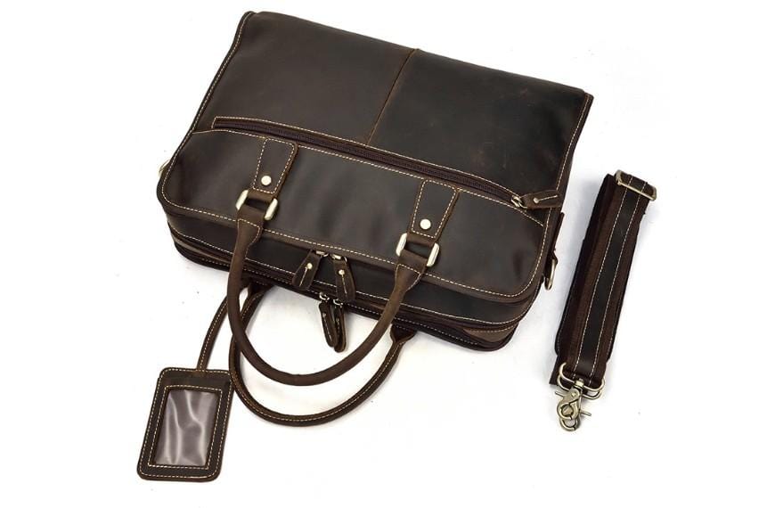 Premium Dark Brown Genuine Leather Laptop Bag for Men - Stylish & Durable Business Briefcase for Work, Office & Travel
