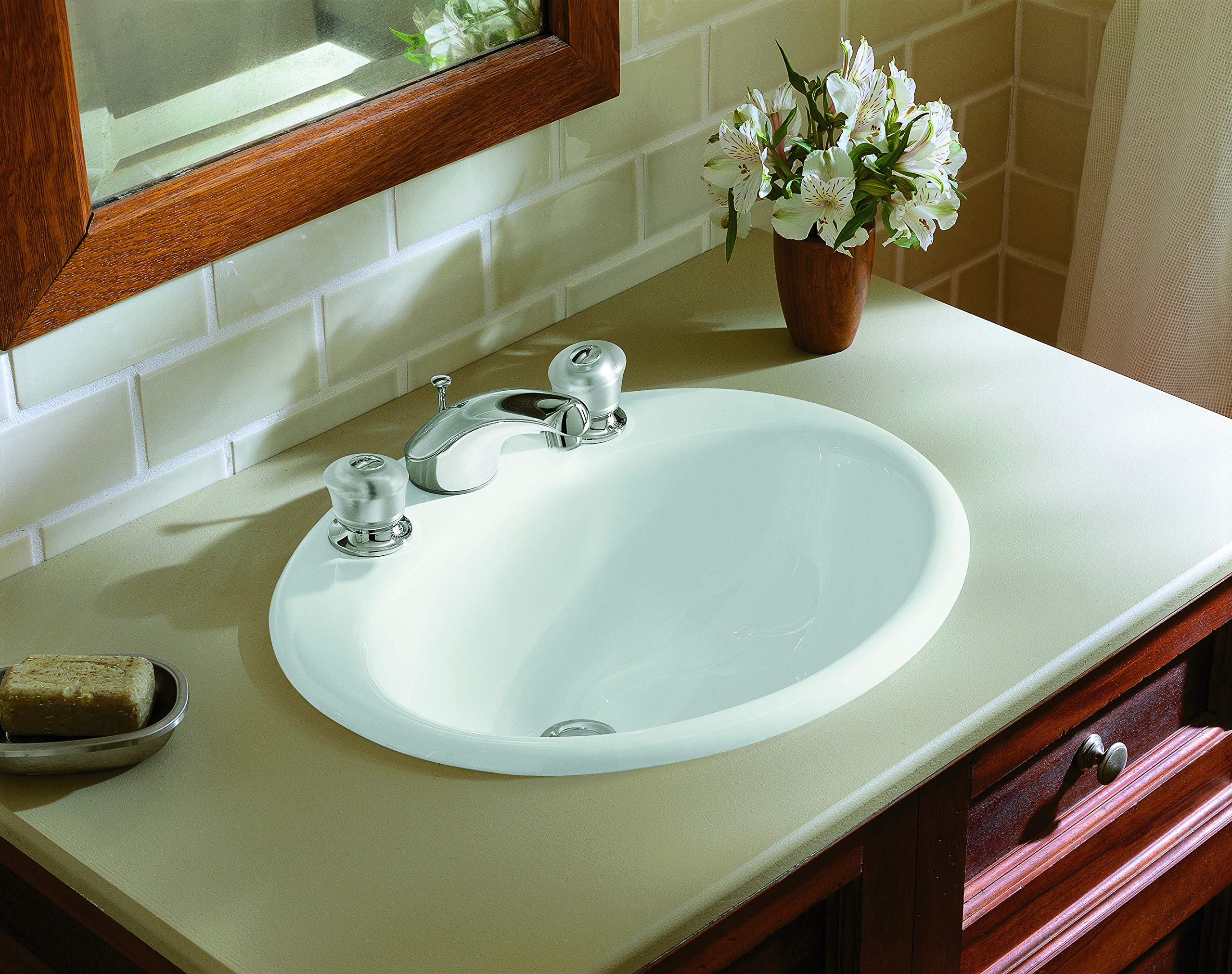 KOHLER K-2905-8-FT Farmington 8-Inch Widespread Drop-In Bathroom Sink with Faucet Holes in Basalt Finish - Perfect for Modern Bathroom Vanities and Powder Rooms