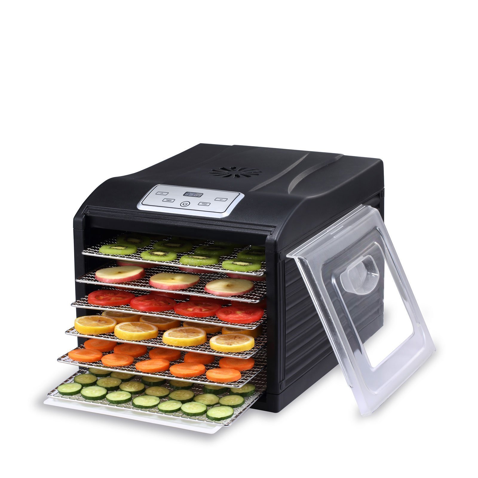 BioChef Arizona Sol Premium Food Dehydrator - 6 BPA-Free Stainless Steel Trays, Digital Timer & Accessories - Horizontal Airflow for Meat, Fruits, Herbs, Vegetables - Perfect for Home Kitchen, Camping & Healthy Snack Preparation (Black)