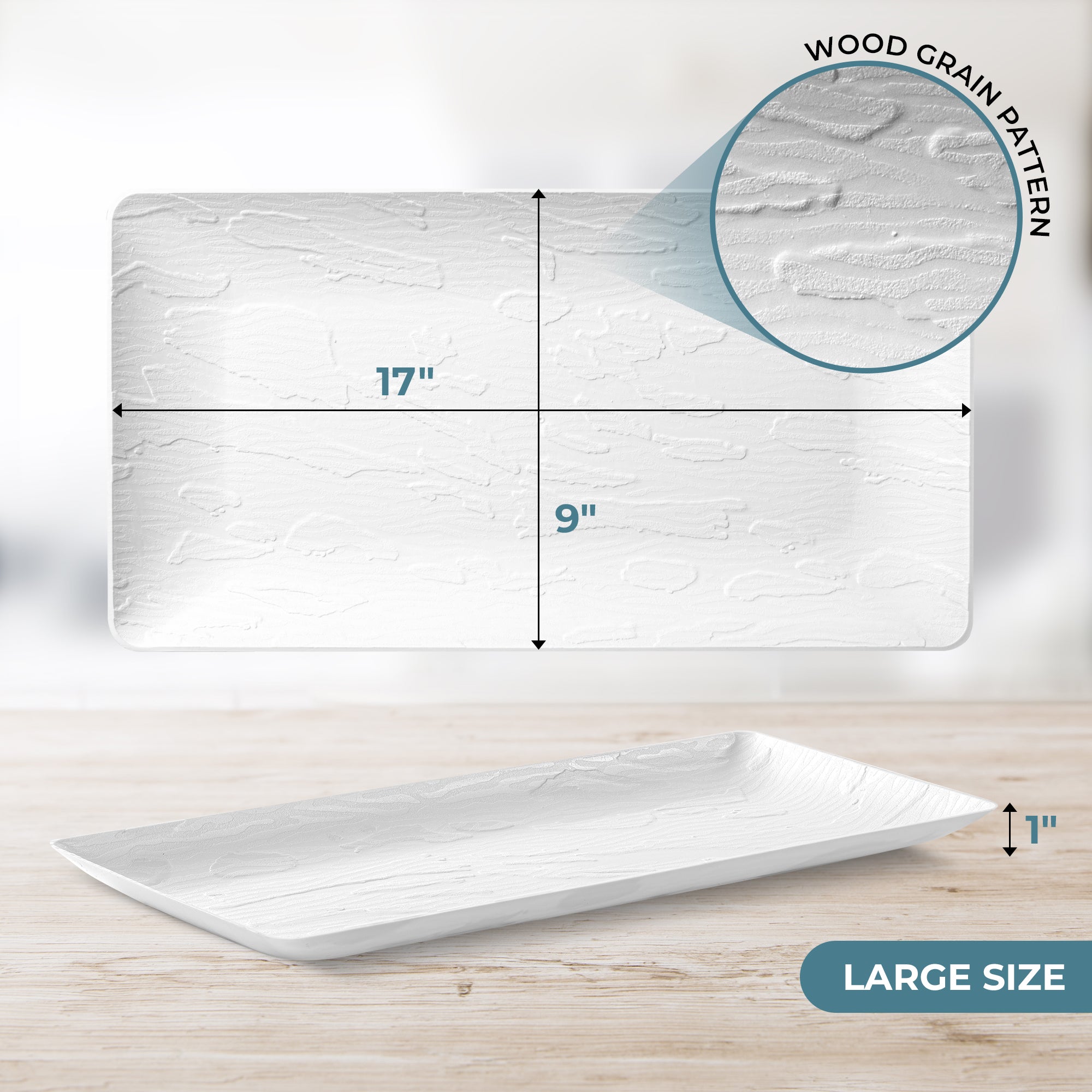 9 x 17 Inch White Rectangle Serving Trays - Set of 5 - Durable Plastic Food Serving Trays for Parties, Restaurants, and Home Use