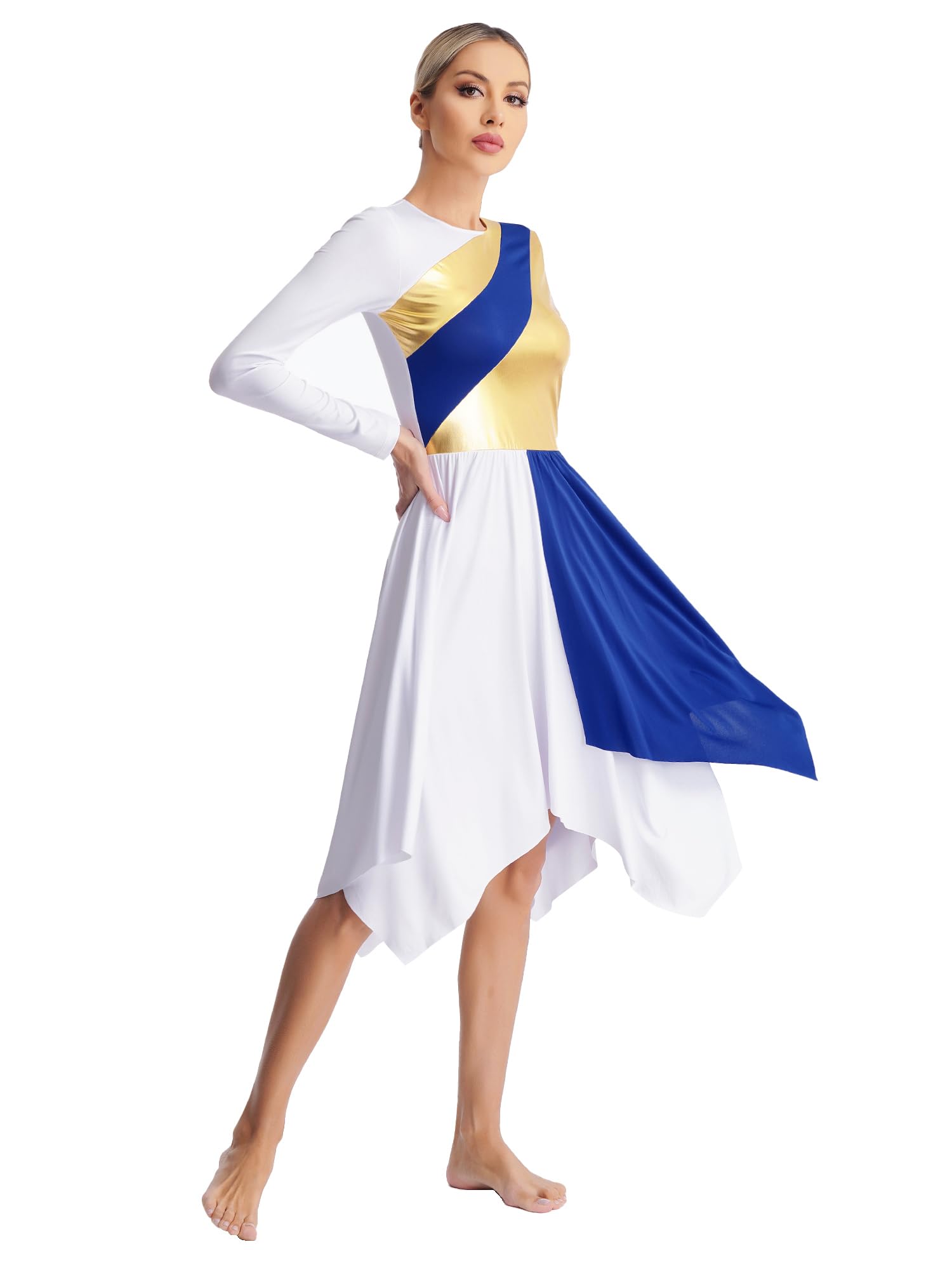 JEYPINMI Women's Worship Dance Dress - Color Block Liturgical Tunic for Praise, Celebration & Lyrical Performance | Church Service, Choir Outfit, Religious Events Costume