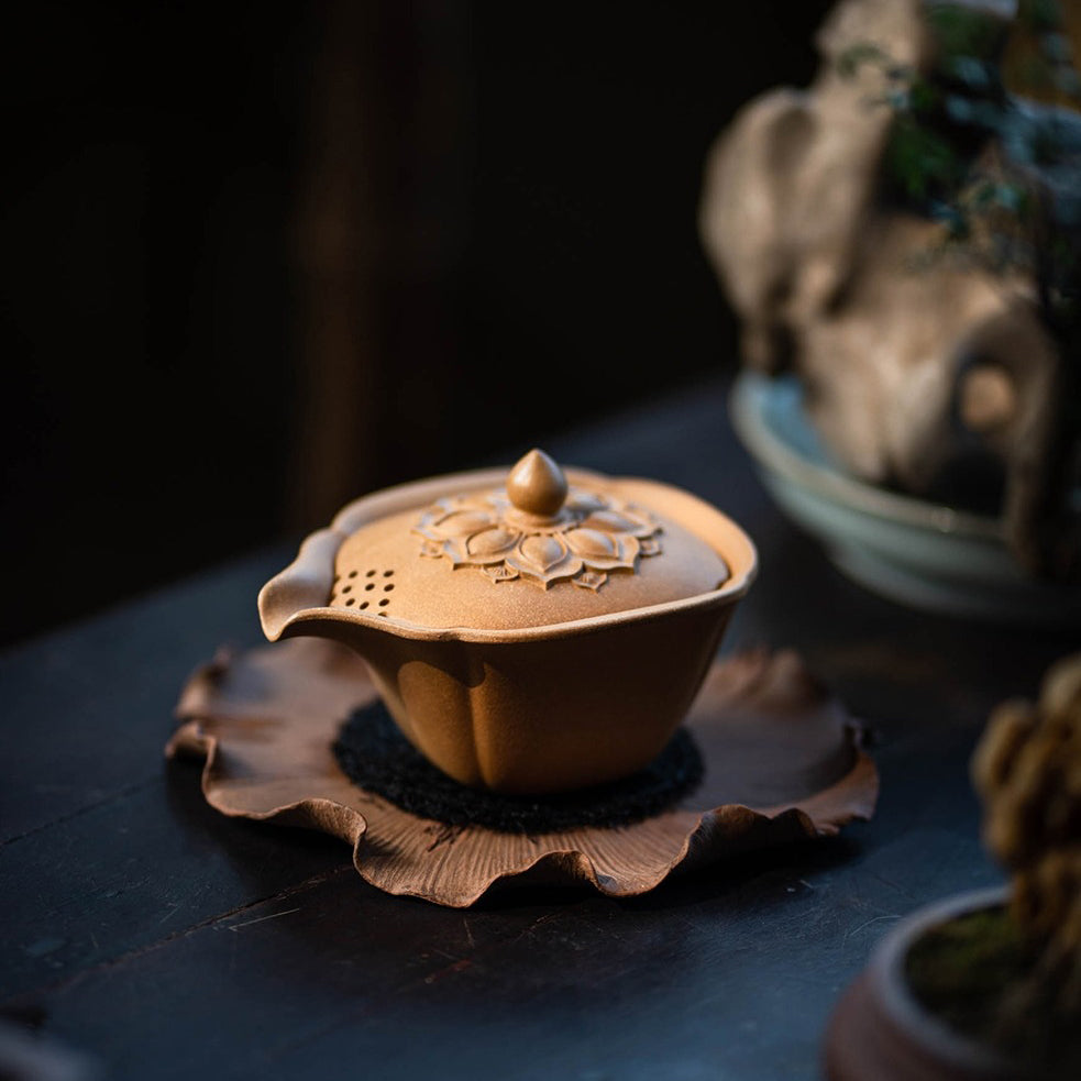 Premium Yixing Yellow Clay Lotus Gaiwan Teapot - Handmade Chinese Ceramic Tea Set for Gongfu Tea Ceremony | Perfect for Home Brewing, Tea Parties & Meditation