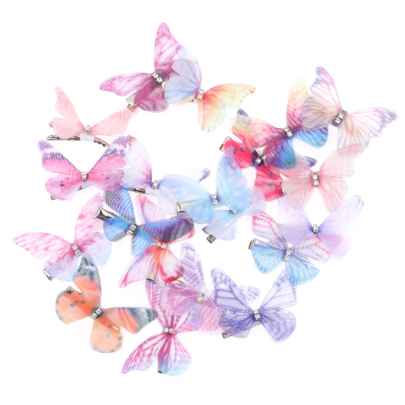 Minkissy 20pcs Realistic Butterfly Hair Clips for Women & Kids - Colorful Chiffon Barrettes Hair Accessories for Girls, Teens, and Adults - Perfect for School, Parties, Weddings, and Everyday Styling