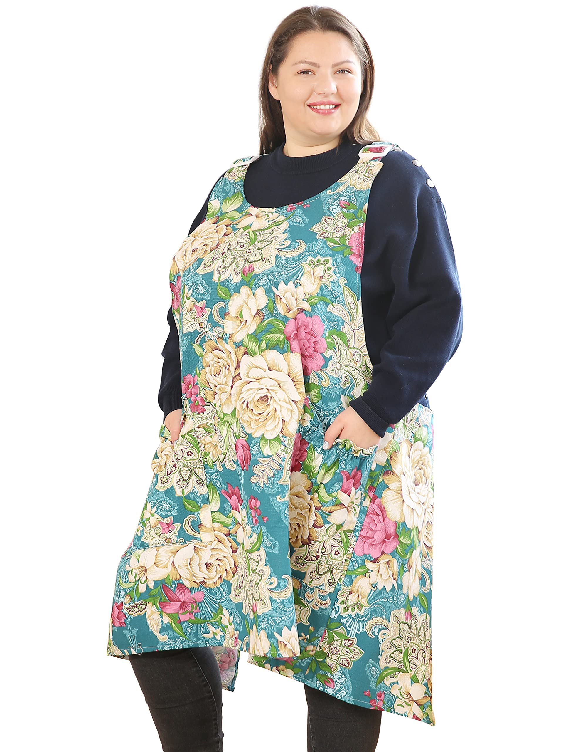 APRONNER Plus Size Aprons for Women - Extra Large Cotton Linen Kitchen Apron with Pockets for Baking, Cooking & Grilling - Perfect for Chefs, Bakers & BBQ Enthusiasts