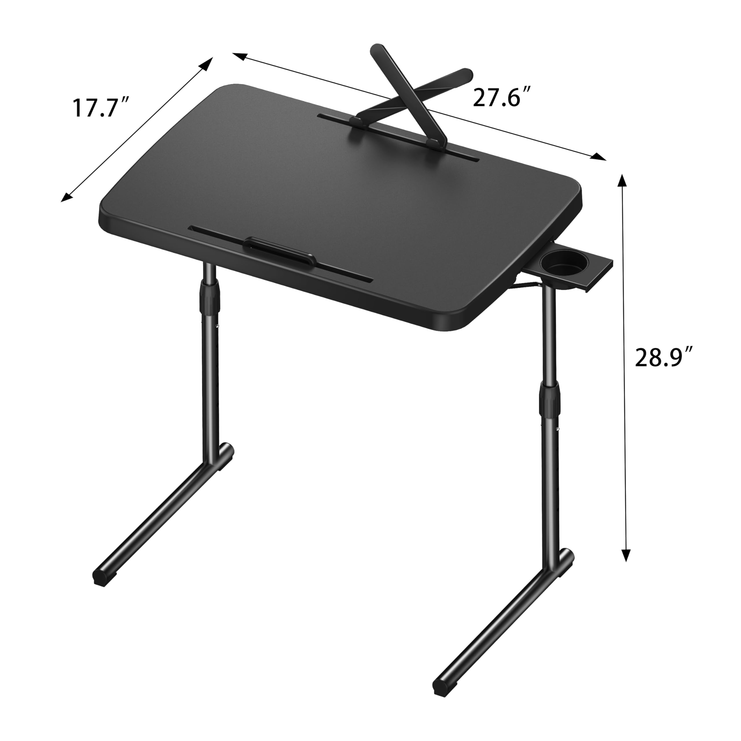 Adjustable Folding TV Tray Table with Book Stand, Cup Holder & Tablet Slot - Portable Laptop Desk for Eating, Working & Reading in Bed or on Couch - Allpop Black TV Dinner Tray for Home, Office & Dorm Use